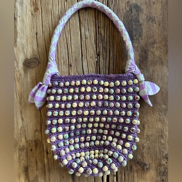 Lele Sadoughi purple crochet beaded bag - Picture 4 of 4